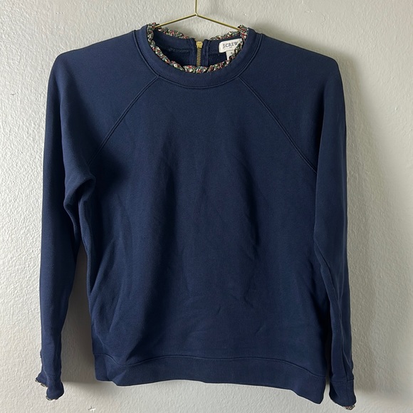 J. Crew Factory Woven Ruffle Floral Hem Pullover Sweater - Picture 1 of 8